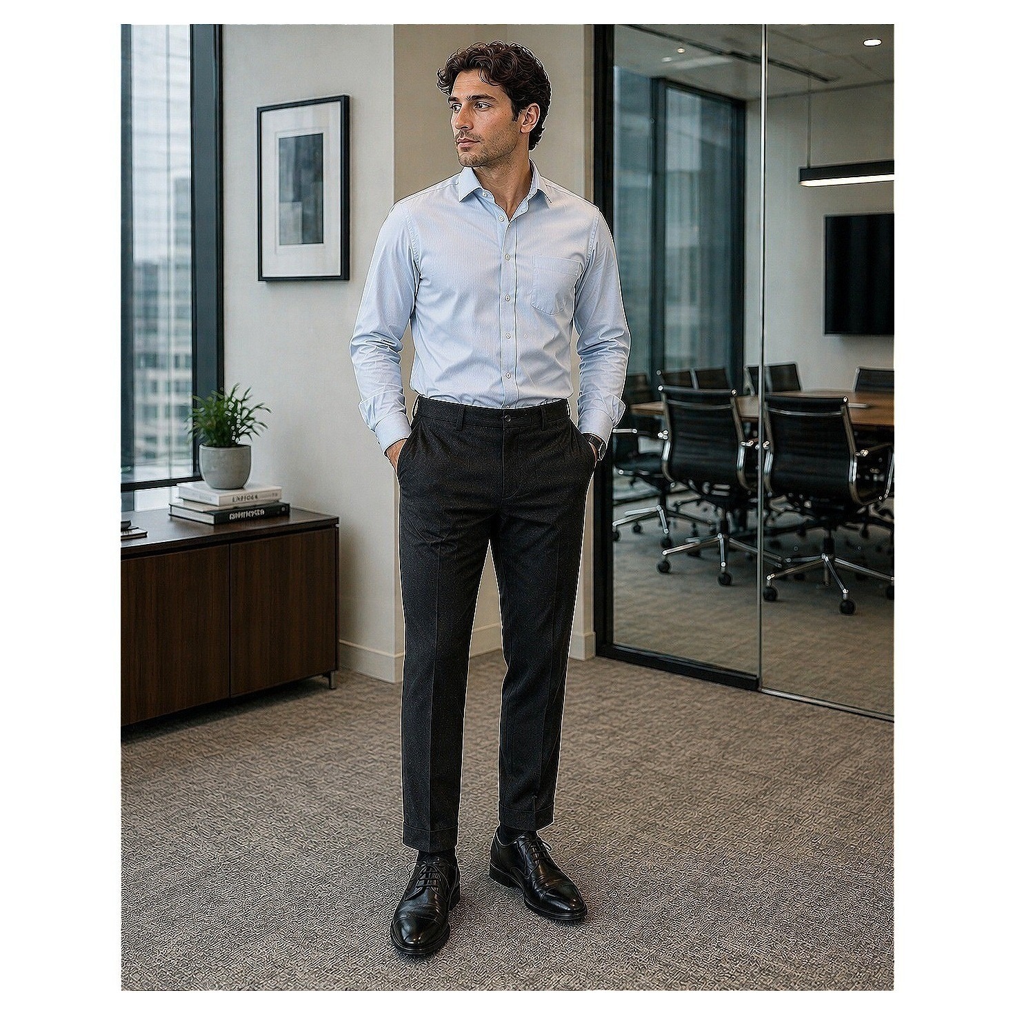 Boss Hugo Boss Leenon1 Dress Pants 34r 28 Dark Micro Check Wool Tailored Slacks